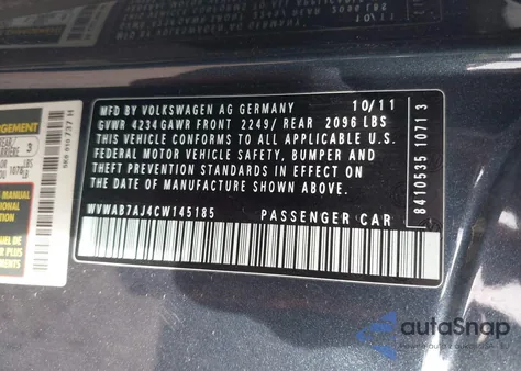 2012 Volkswagen Golf 2.5L 2-Door from USA, damaged, VIN WVWAB7AJ4CW145185